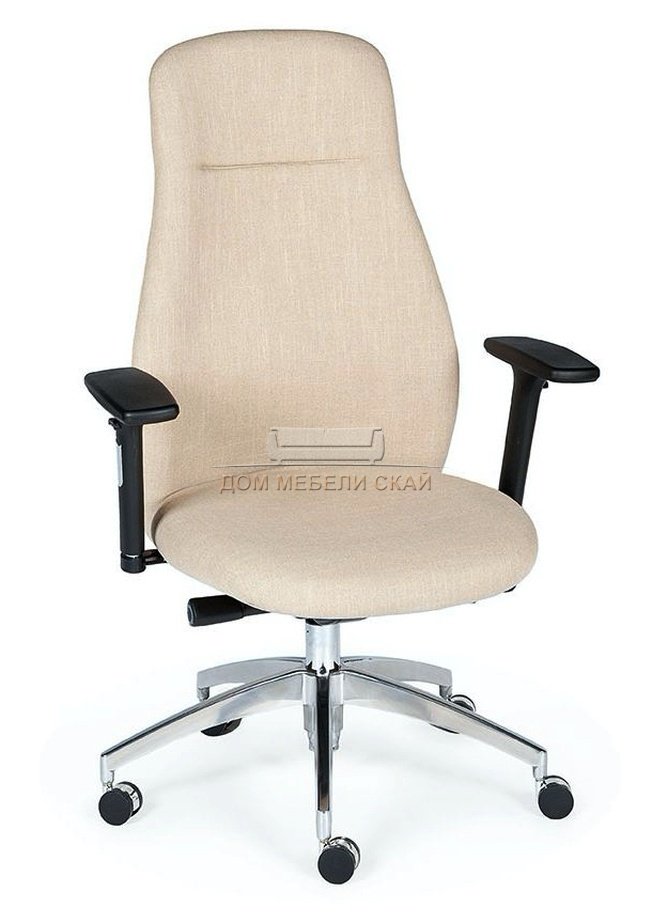 Кресло офисное Мальта, хром крестовина/черные подлокотники/бежевая ткань