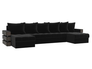 П-образный угловой диван Венеция, черный/микровельвет
