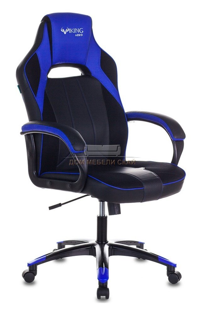 Кресло игровое VIKING 2 AERO, черная экокожа/синие вставки