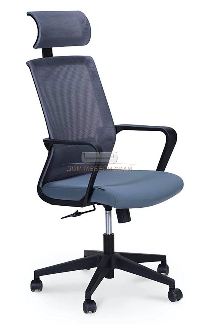 Кресло офисное Интер, база нейлон/черный пластик/серая сетка/серая ткань