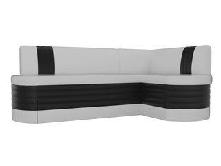 Кухонный угловой диван правый Токио, белый/черный/экокожа