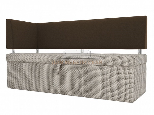 Кухонный диван Стоун с левым углом, корфу 02/коричневый/рогожка/микровельвет