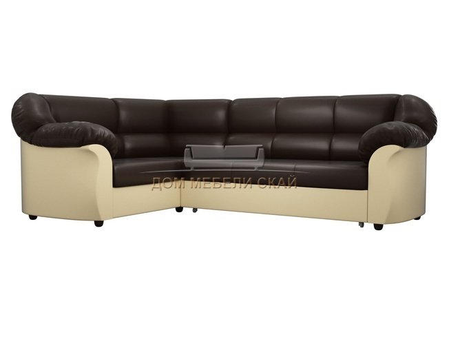 Угловой диван-кровать левый Карнелла, коричневый/бежевый/экокожа