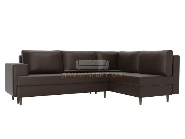 Угловой диван-кровать правый Сильвана, коричневый/экокожа