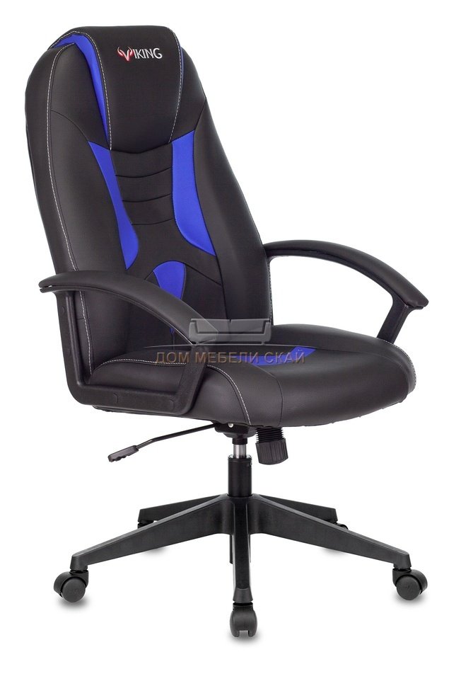 Кресло игровое VIKING-8, черная экокожа/синие вставки