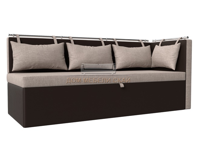 Кухонный угловой диван со спальным местом правый Метро, бежевый/коричневый/рогожка/экокожа