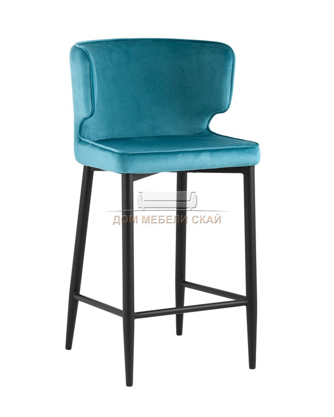 Стул полубарный Матео, велюровый темно-бирюзового цвета/черный