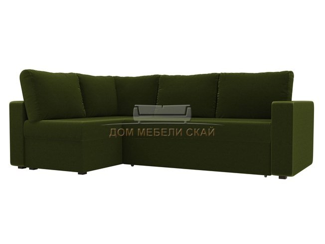 Угловой диван-кровать левый Оливер, зеленый/микровельвет