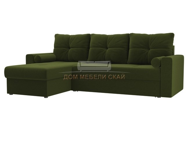 Угловой диван-кровать левый Верона, зеленый/микровельвет