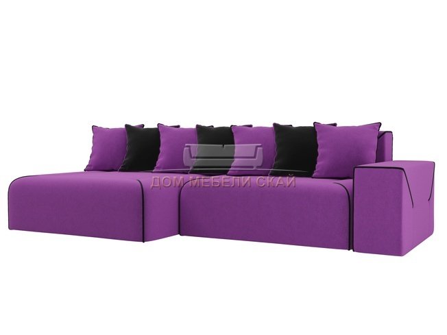 Угловой диван-кровать левый Кёльн, фиолетовый/черный/микровельвет