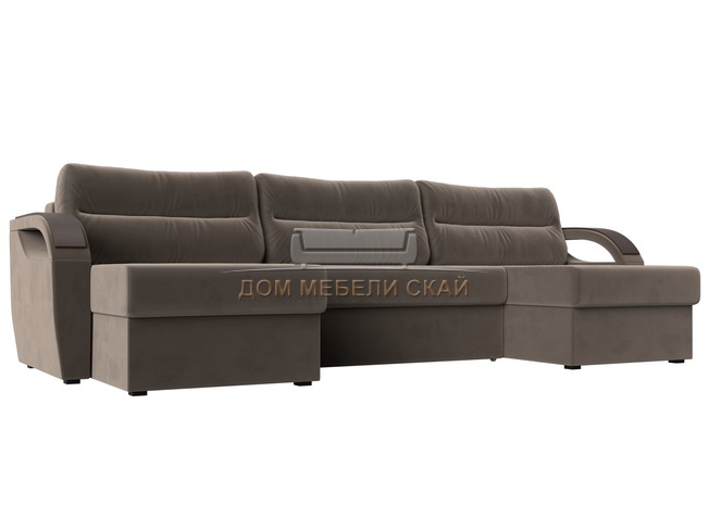 П-образный угловой диван Форсайт, коричневый/велюр