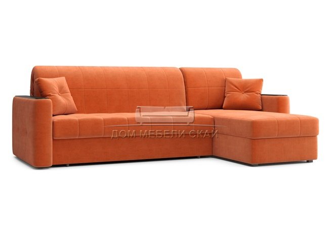 Угловой диван-аккордеон Ницца 1600, velutto 27 оранжевый/накладка венге