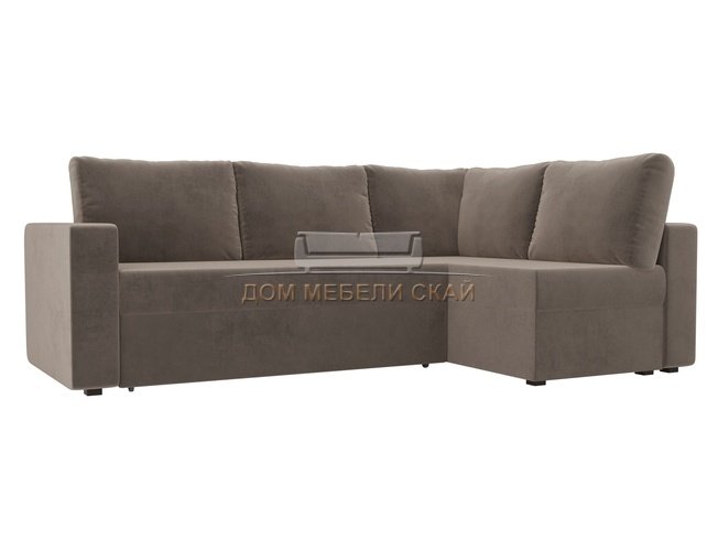 Угловой диван-кровать правый Оливер, коричневый/велюр