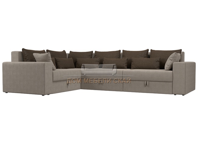 Угловой диван-кровать левый Майами Long, бежевый/коричневый/рогожка