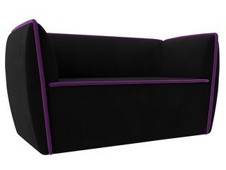 Прямой диван Бергамо 2-х местный, микровельвет черный/кант фиолетовый