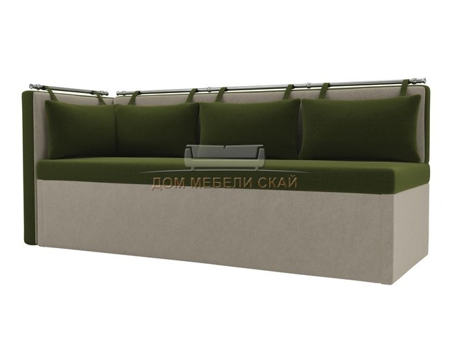 Кухонный угловой диван со спальным местом левый Метро, зеленый/бежевый/микровельвет