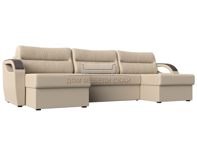П-образный угловой диван Форсайт, бежевый/экокожа