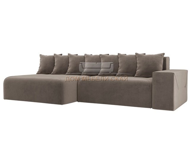 Угловой диван-кровать левый Кёльн, коричневый/велюр