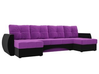 П-образный угловой диван Сатурн, фиолетовый/черный/микровельвет