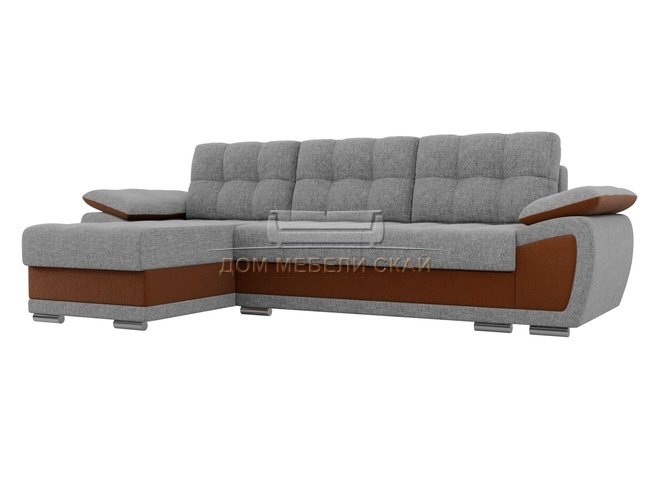 Угловой диван-кровать левый Нэстор, серый/коричневый/рогожка
