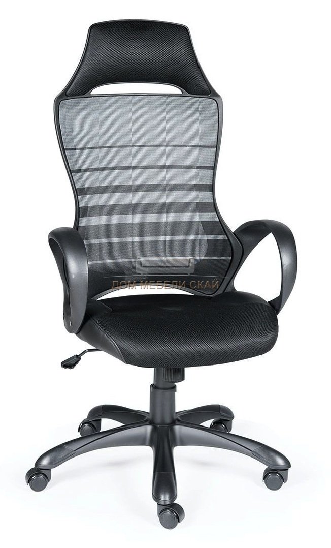 Кресло офисное Реноме, черный пластик/черная ткань/черно-серая полоска