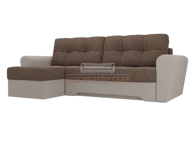Угловой диван-кровать левый Амстердам, коричневый/бежевый/рогожка