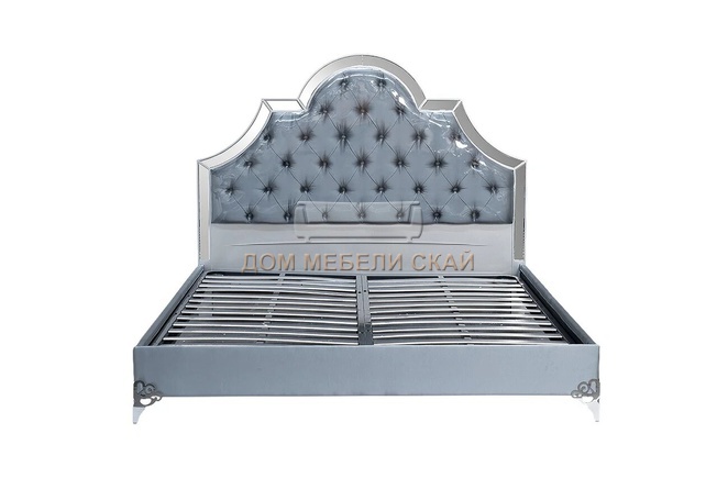 Кровать двуспальная 180х200 с зеркальными вставками, голубой