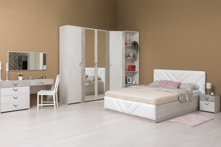 Спальня Амели с угловым шкафом, шелковый камень/бетон чикаго беж/белый