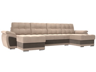 П-образный угловой диван Нэстор, бежевый/коричневый/велюр