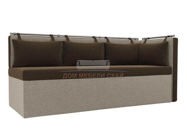 Кухонный угловой диван со спальным местом правый Метро, коричневый/бежевый/микровельвет