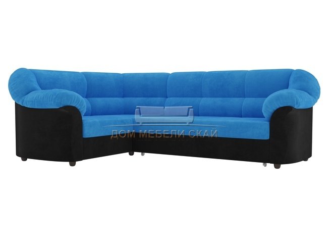 Угловой диван-кровать левый Карнелла, голубой/черный/велюр