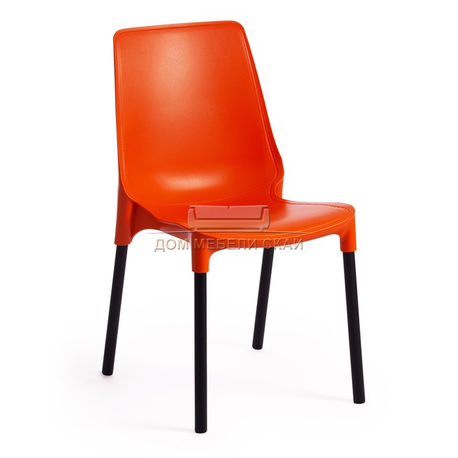 Стул GENIUS (mod 75), пластиковый оранжевого цвета/черные ножки