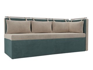 Кухонный угловой диван со спальным местом правый Метро, бежевый/бирюзовый/велюр