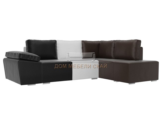 Угловой диван-кровать правый Хавьер, черный/белый/коричневый/экокожа