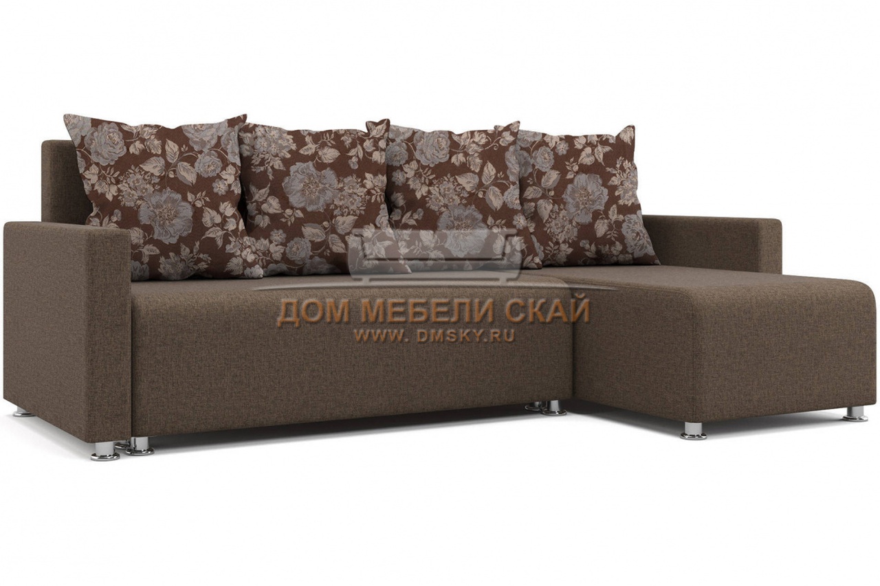 Угловой диван Челси, коричневый/подушки цветы - купить в Москве недорого поцене 23 490 руб. (арт. B10042976)