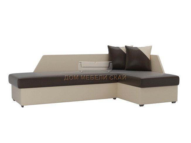 Угловой диван-кровать правый Андора, коричневый/бежевый/экокожа