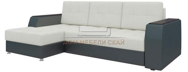 Угловой диван-кровать левый Эмир Б/С, белый/черный/экокожа
