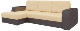 Угловой диван-кровать левый Эмир Б/С, бежевый/коричневый/экокожа