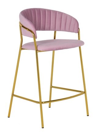 Барный стул Turin, велюровый розового цвета с золотыми ножками