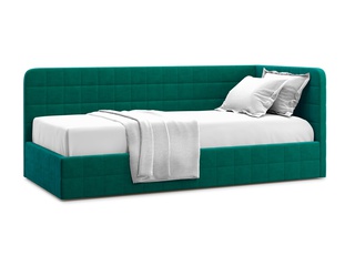 Кровать-кушетка мягкая Tichina 120x200 с ПМ, правая/зеленый велюр velutto 33
