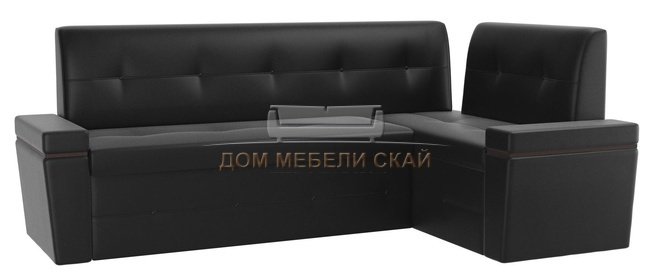 Кухонный угловой диван правый Деметра, черный/экокожа