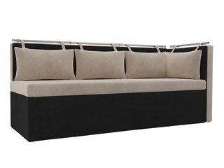 Кухонный угловой диван со спальным местом правый Метро, бежевый/черный/велюр