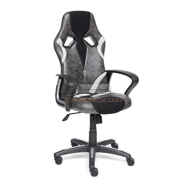 Кресло офисное Ранер Runner, серая экокожа/черная сетка