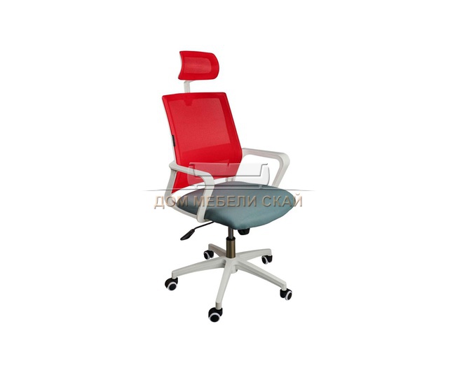 Кресло офисное Бит, белый пластик/красная сетка/темно-серая ткань