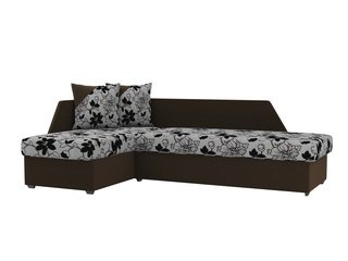Угловой диван-кровать левый Андора, цветы/коричневый/флок на рогожке/микровельвет