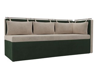 Кухонный угловой диван со спальным местом правый Метро, бежевый/зеленый/велюр