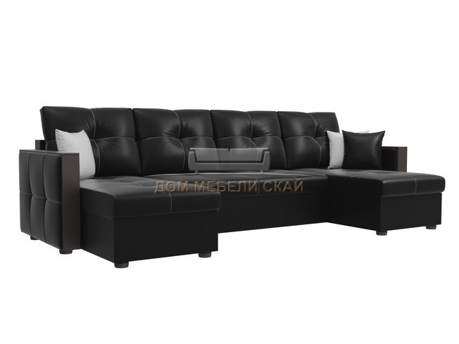 П-образный угловой диван Валенсия, черный/экокожа