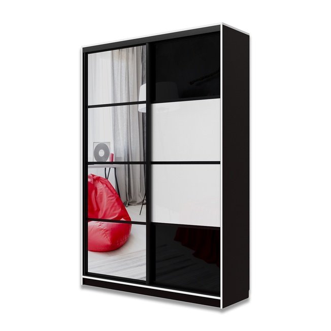 

Шкаф-купе Юпитер 2-дверный с зеркалом 1500 (глубина 450, высота 2200), черный/черный глянец/белый глянец