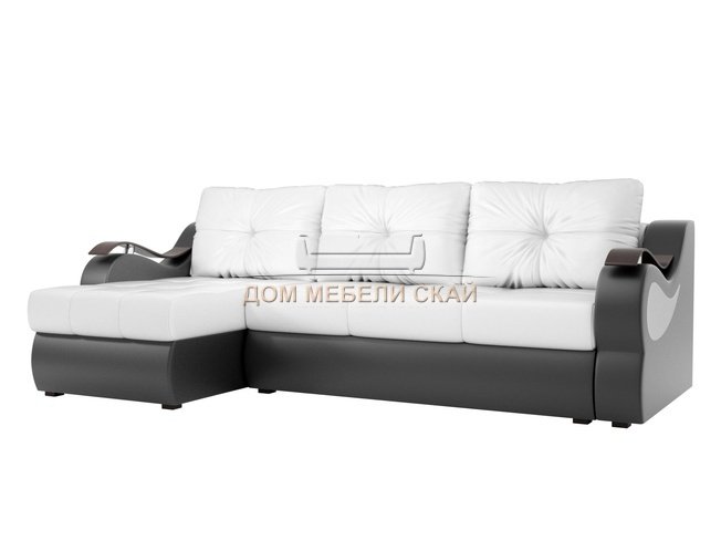 Угловой диван-кровать левый Меркурий, белый/черный/экокожа