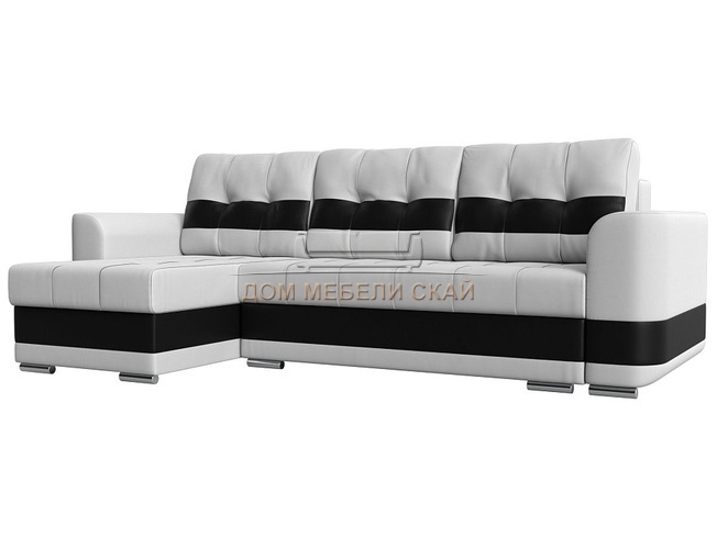 Угловой диван-кровать левый Честер, белый/черный/экокожа